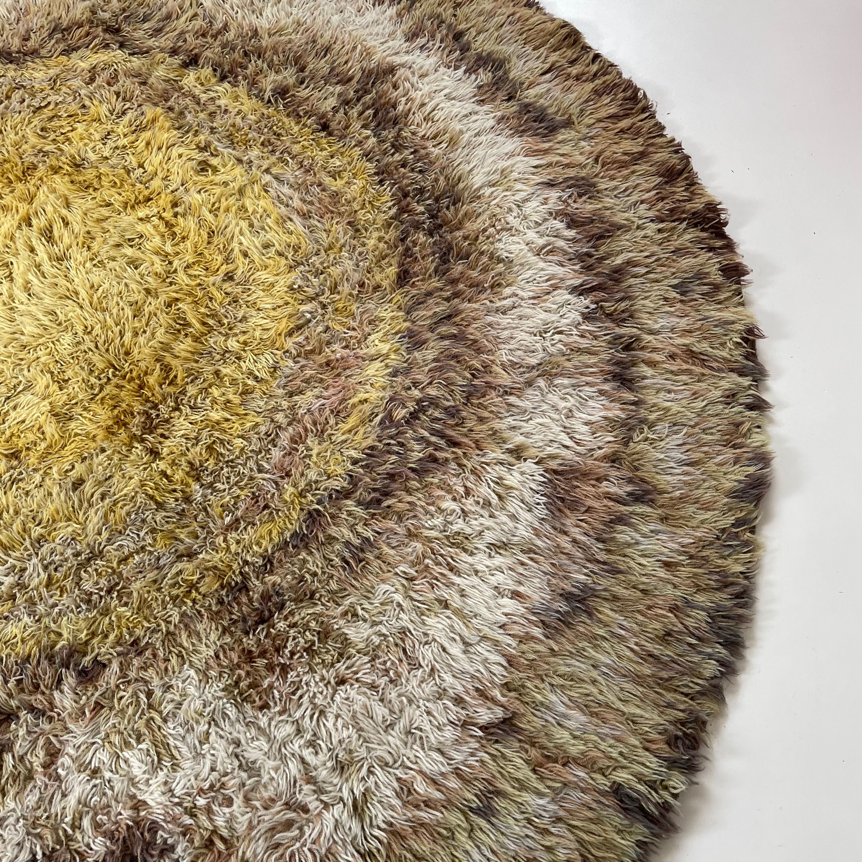 195cm multi-color scandinavian psychedelic batik high pile pop art rya rug 1970s