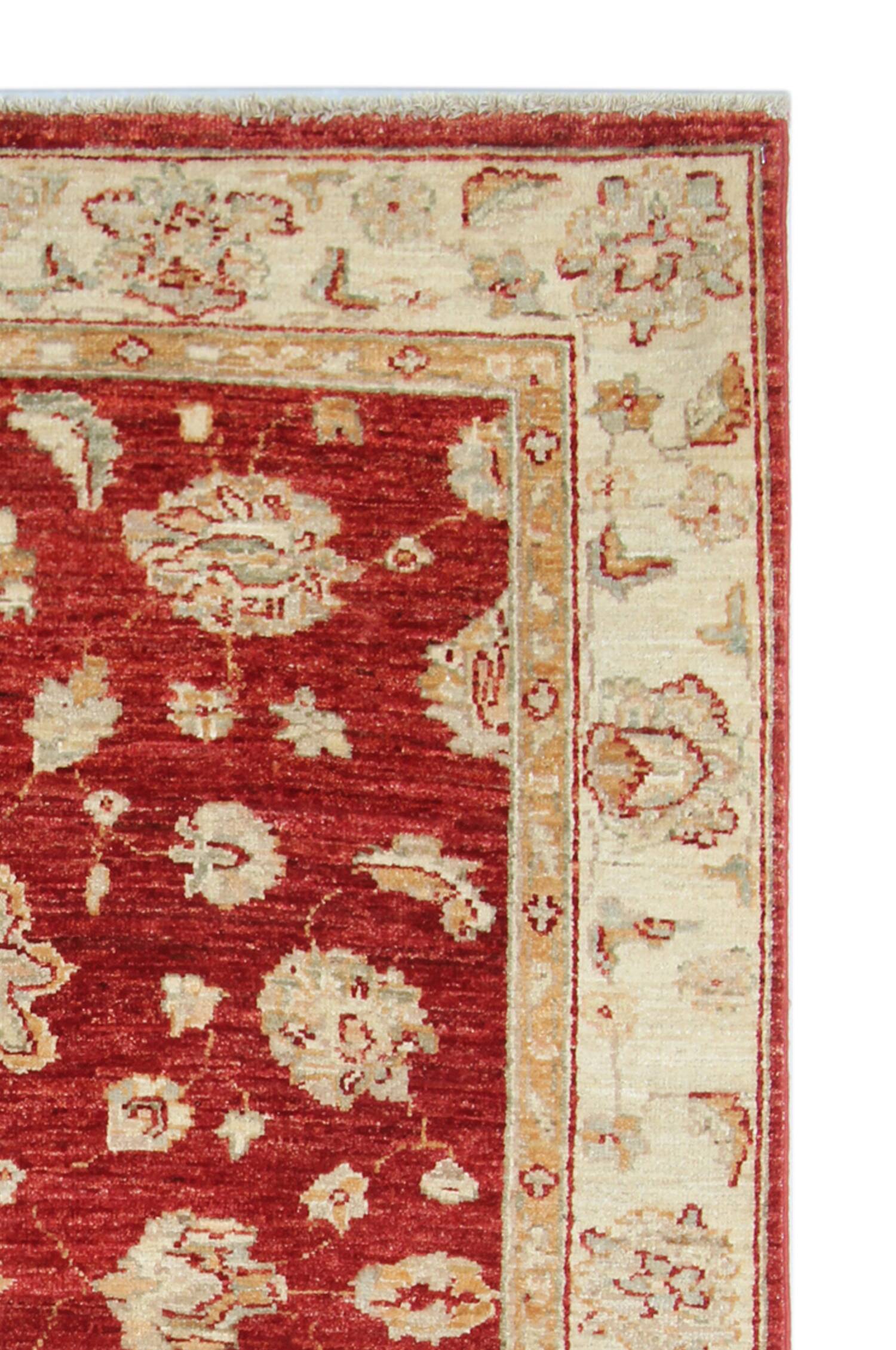 Handmade Wool Red Rug, Floral Oriental Carpet for Living Room 152x100cm