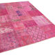 Handmade anatolian overdyed 170 cm x 240 cm pink patchwork carpet
