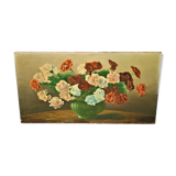 Oil on panel bouquet of carnations signed