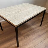 Table italienne en laiton travertin et acier ou table basse, années 1960