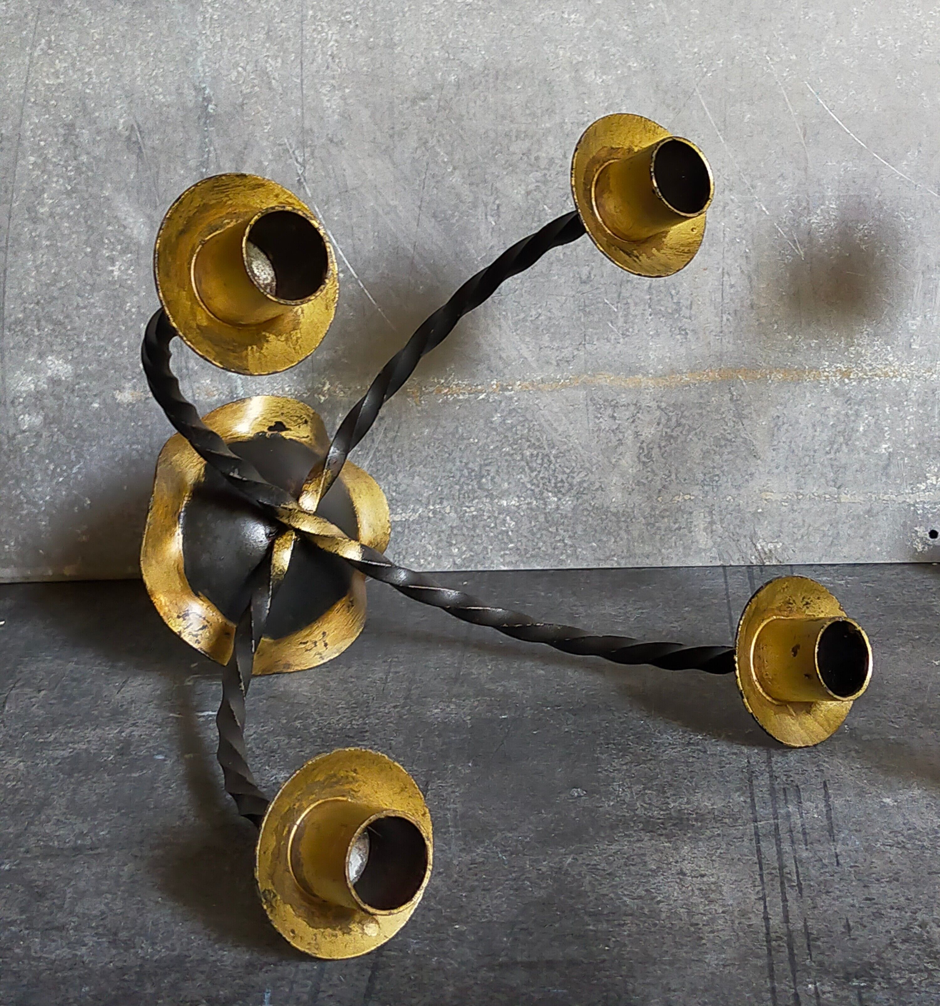 Pair of wrought iron candle holders four arms 50s