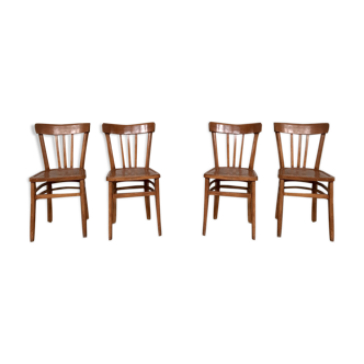Series of 4 bar bistro chairs all in vintage retro beech wood Lutherma