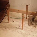 Small glass and wood bean-shaped coffee table 1960-1970