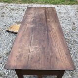 Table de ferme ancienne à gibiers en châtaignier massif à 2 tiroirs et une tirette.