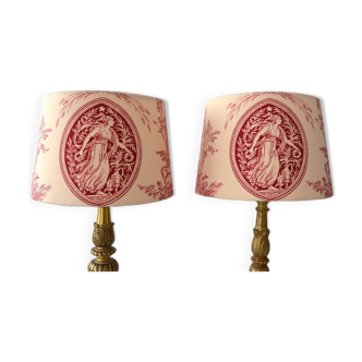 Pair of Lampshades, vintage toile de Jouy