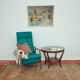 Turquoise armchair with folding footrest, 1960s