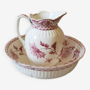 Ensemble de toilette Creil et Montereau XIX° - Rare modèle Chrysanthème