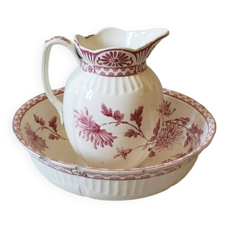 Ensemble de toilette Creil et Montereau XIX° - Rare modèle Chrysanthème