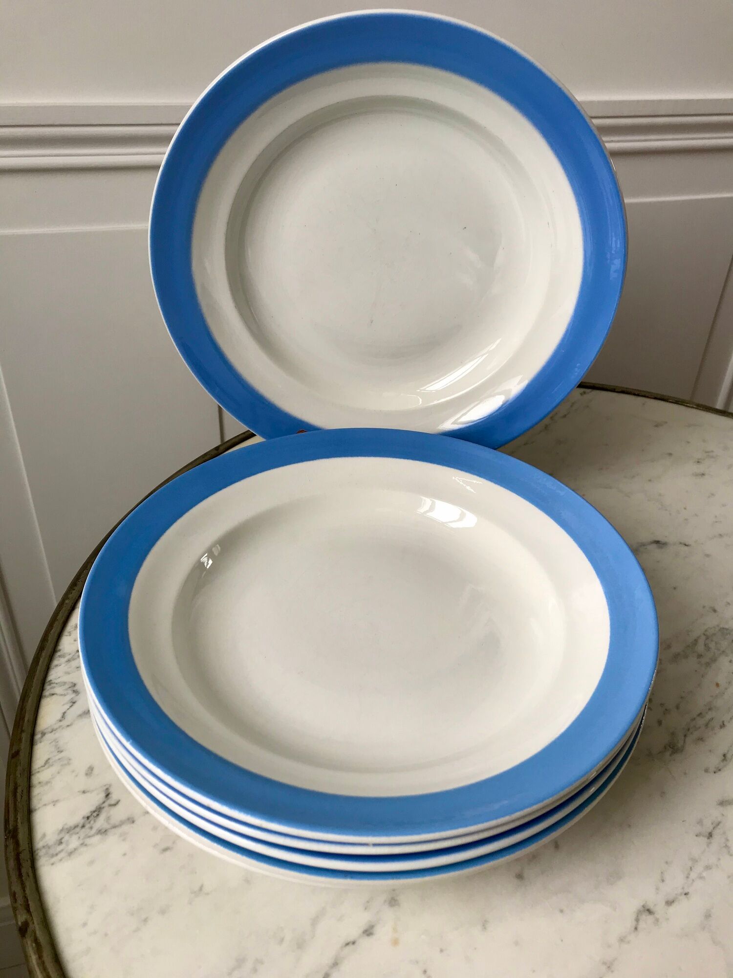 6 hollow plates sky blue Saint-Amand model "Languedoc" 50s