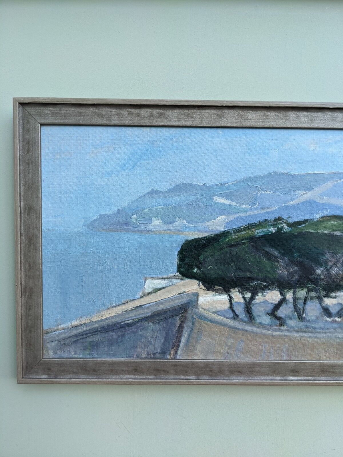 Vintage Mid-Century Modern "The Mediterranean" Swedish Coastal Scape Oil Painting, Framed