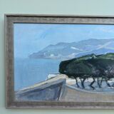 Vintage Mid-Century Modern "The Mediterranean" Swedish Coastal Scape Oil Painting, Framed