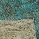Fait à la main Oriental Contemporain Années 1980 243 cm x 341 cm Tapis de laine turquoise