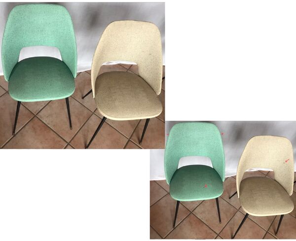 3 chaises tonneau années 50/60 skaï