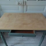 Table, desk Smoked green base, wooden top.