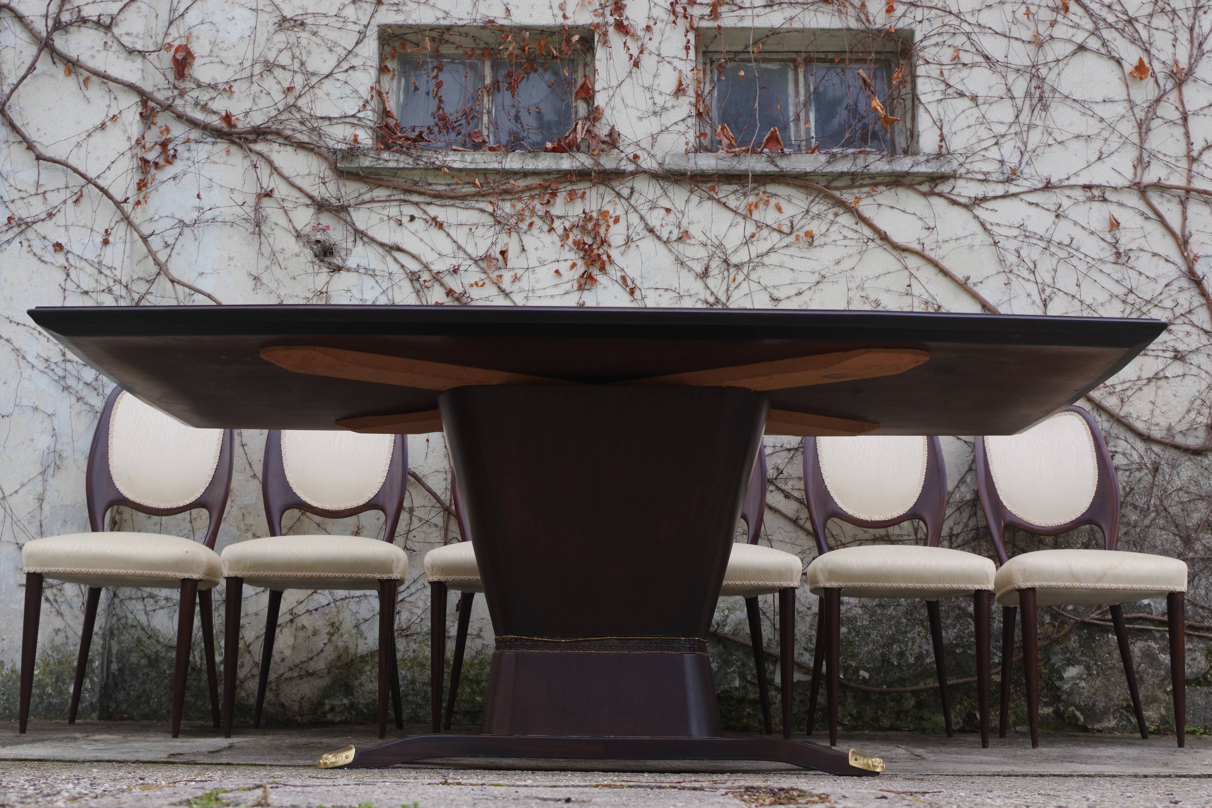 Dining Room Table and Mahogany Chairs by Fratelli Rigamonti, 1950s, Set of 7