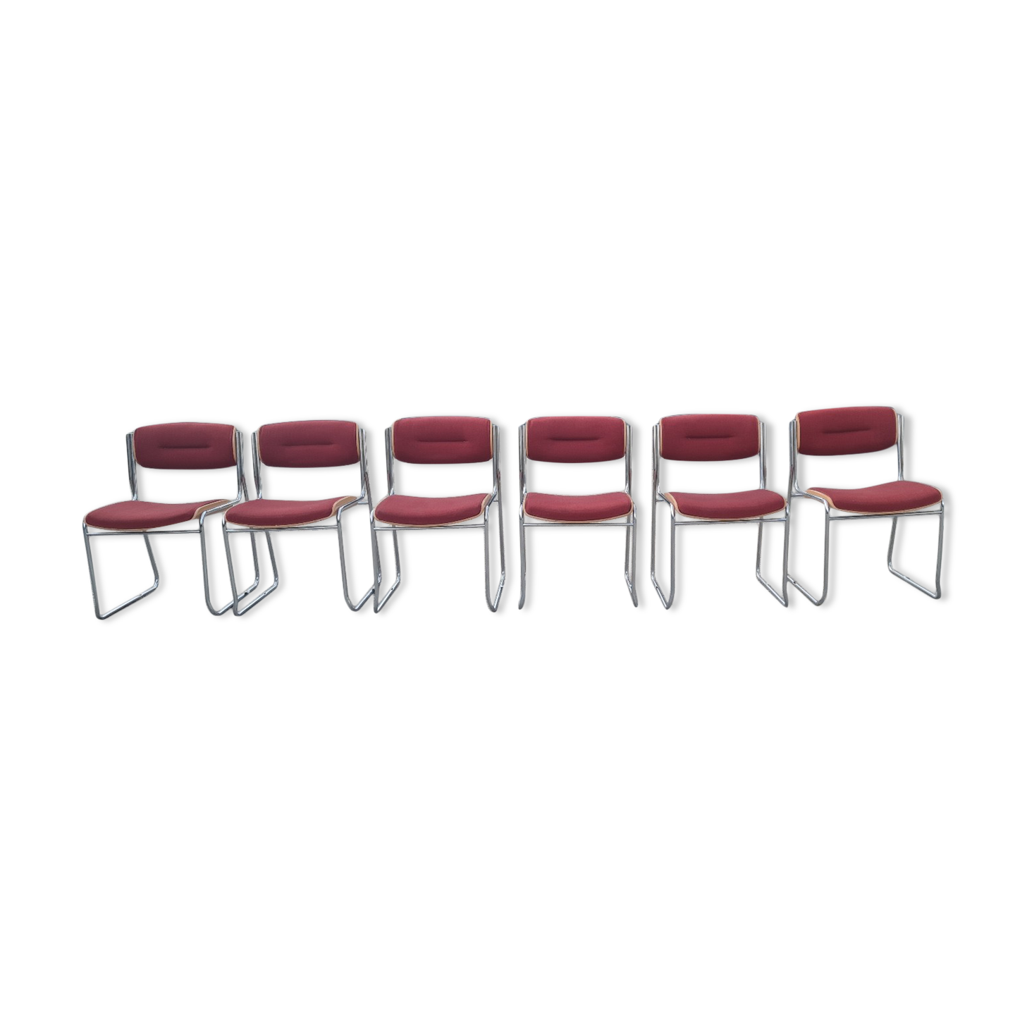 Set of 6 wool and chrome chairs from the 70s