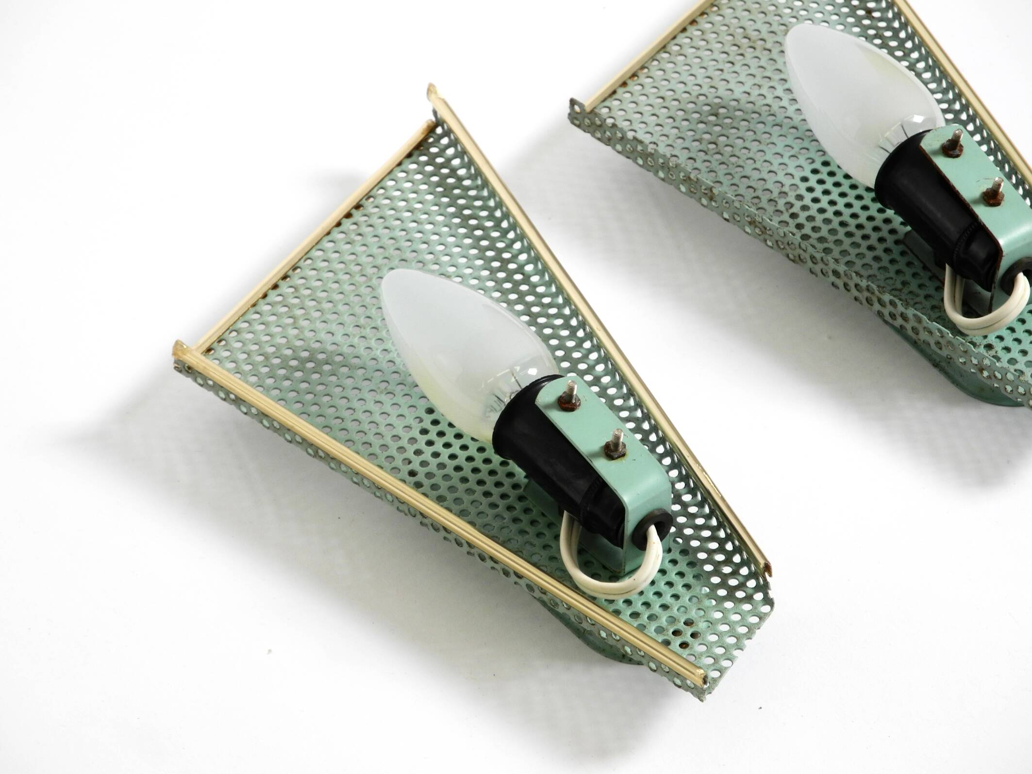 Pair of beautiful mint green Mid Century Modern perforated sheet metal wall