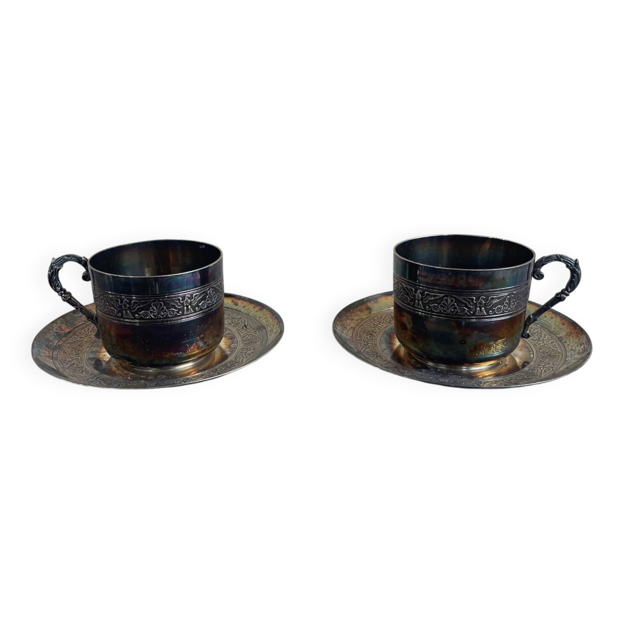 Pair of silver-plated tea cups