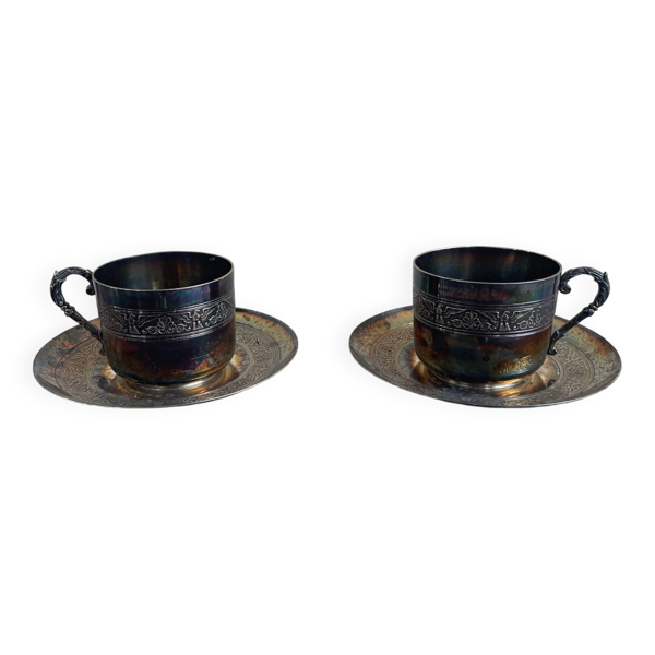 Paire Tasse à thé métal argenté
