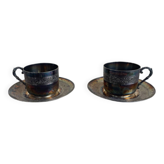 Paire Tasse à thé métal argenté