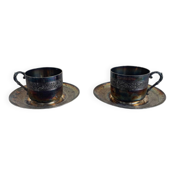 Paire Tasse à thé métal argenté
