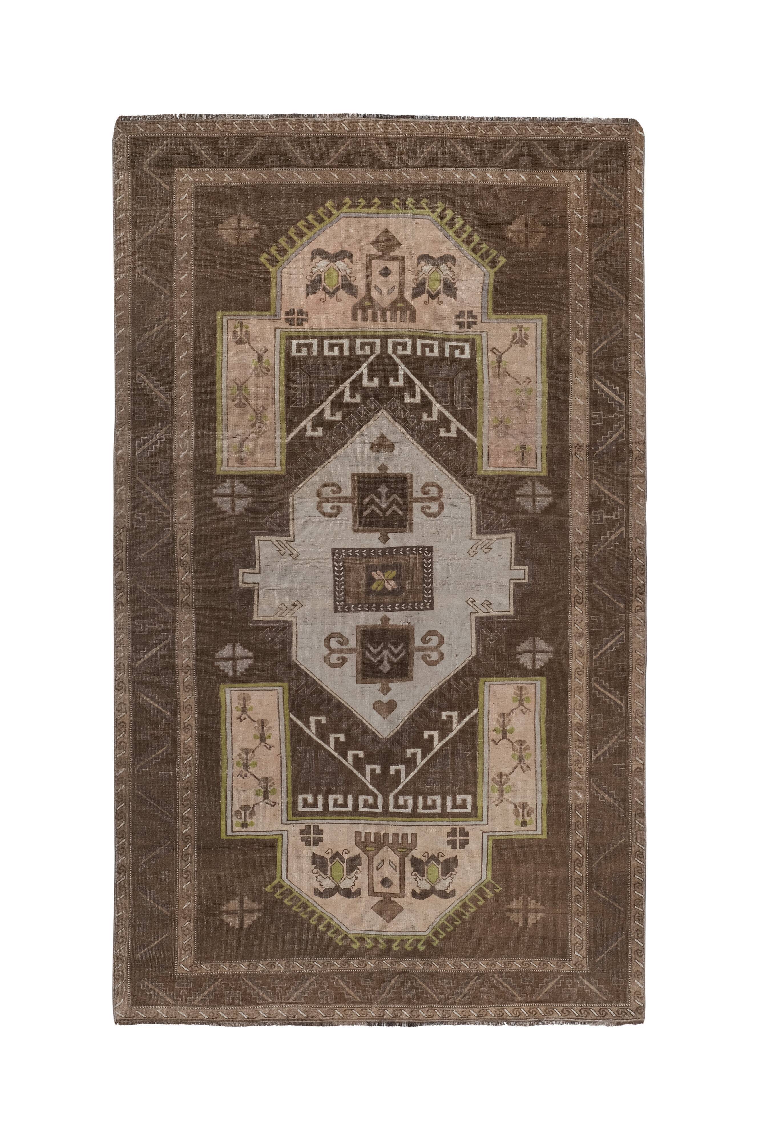Vintage Brown Turkish Kars Rug with Mid-Century Modern Style 5'10" X 10'