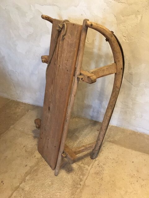 A sled old 19th century deco chalet vintage wood mountain Savoie french alp alps
