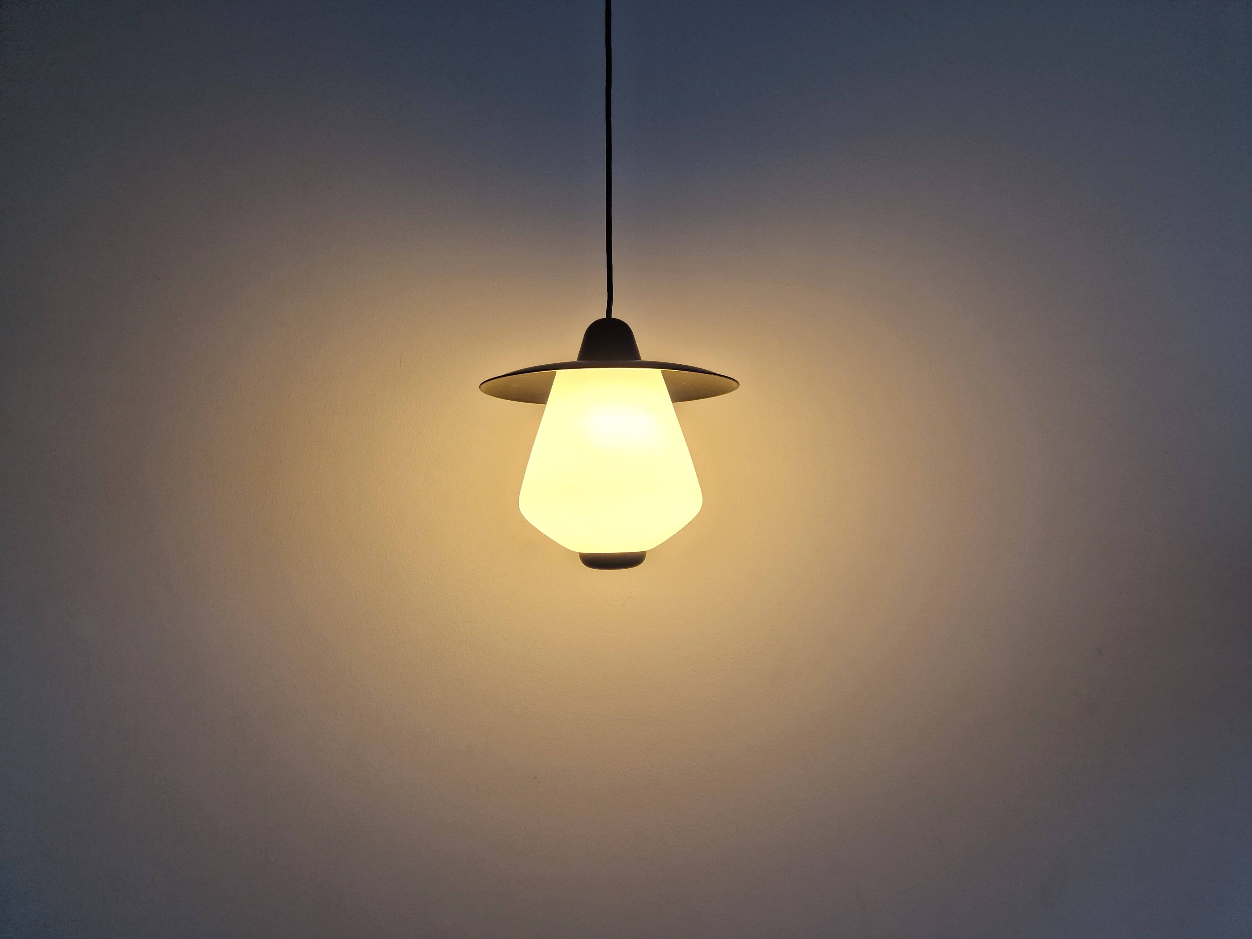 Set of 2 pendant lamps in black and white, 1950's