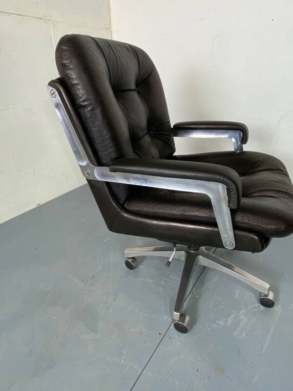 Chaise de Bureau Ajustable Mid-Century Moderniste en Cuir et Acier, Italie, 1950s