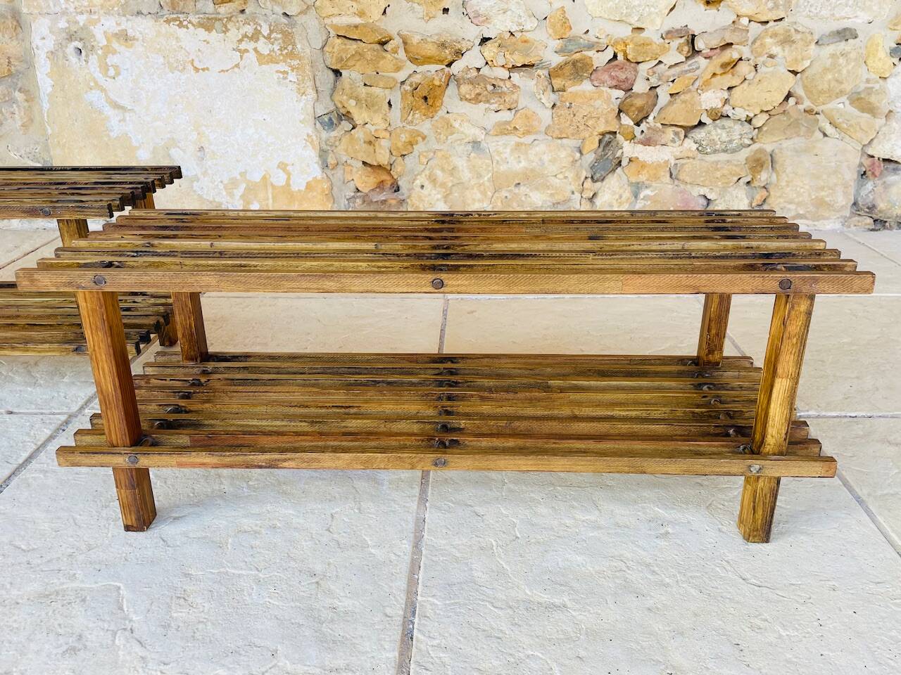 Pair of vintage side tables with 2 shelves