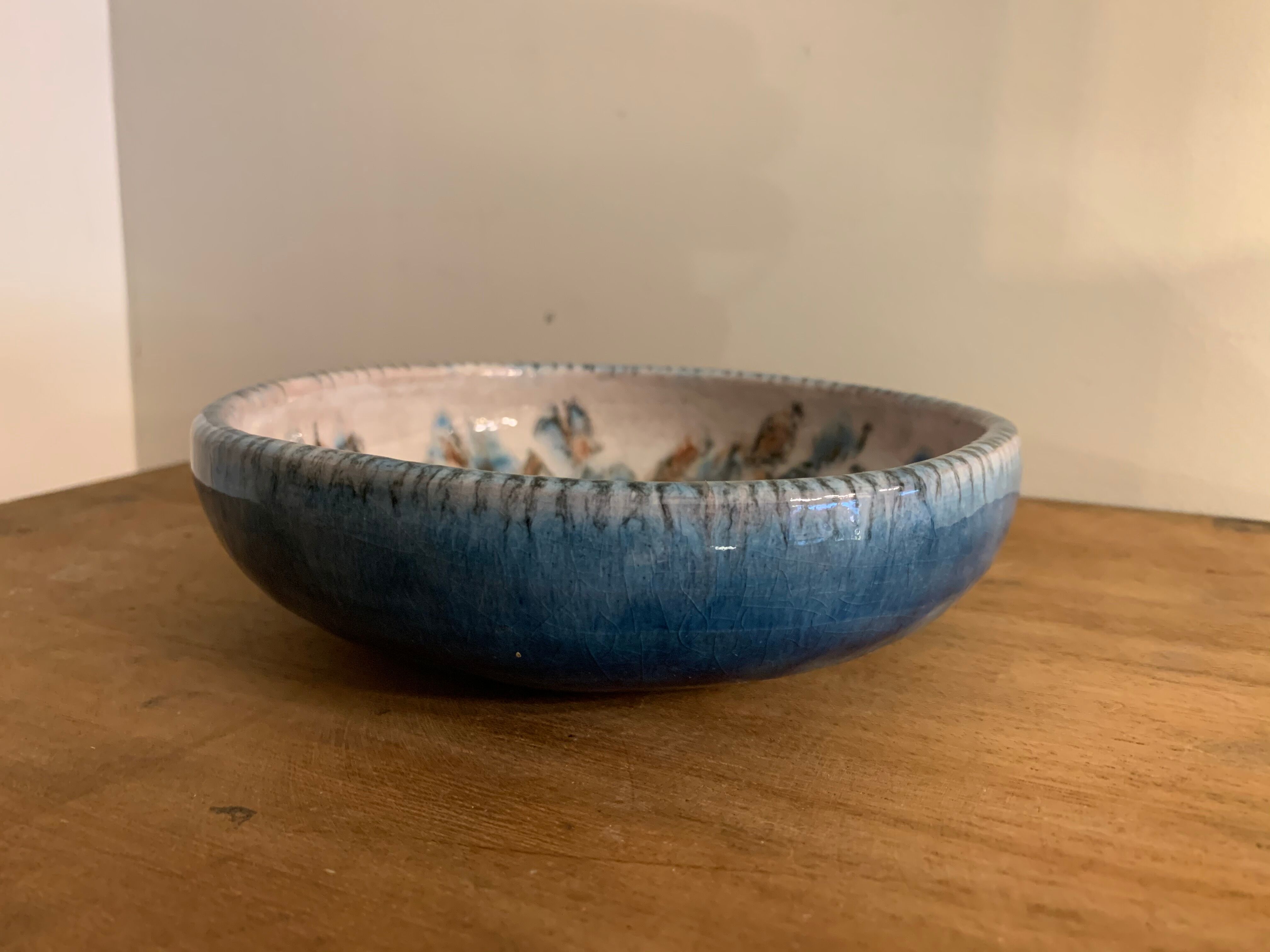 Blue glazed ceramic cup Cazaux Biarritz