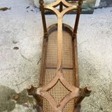 Very beautiful old bench for solid wooden piano with canning in excellent condition