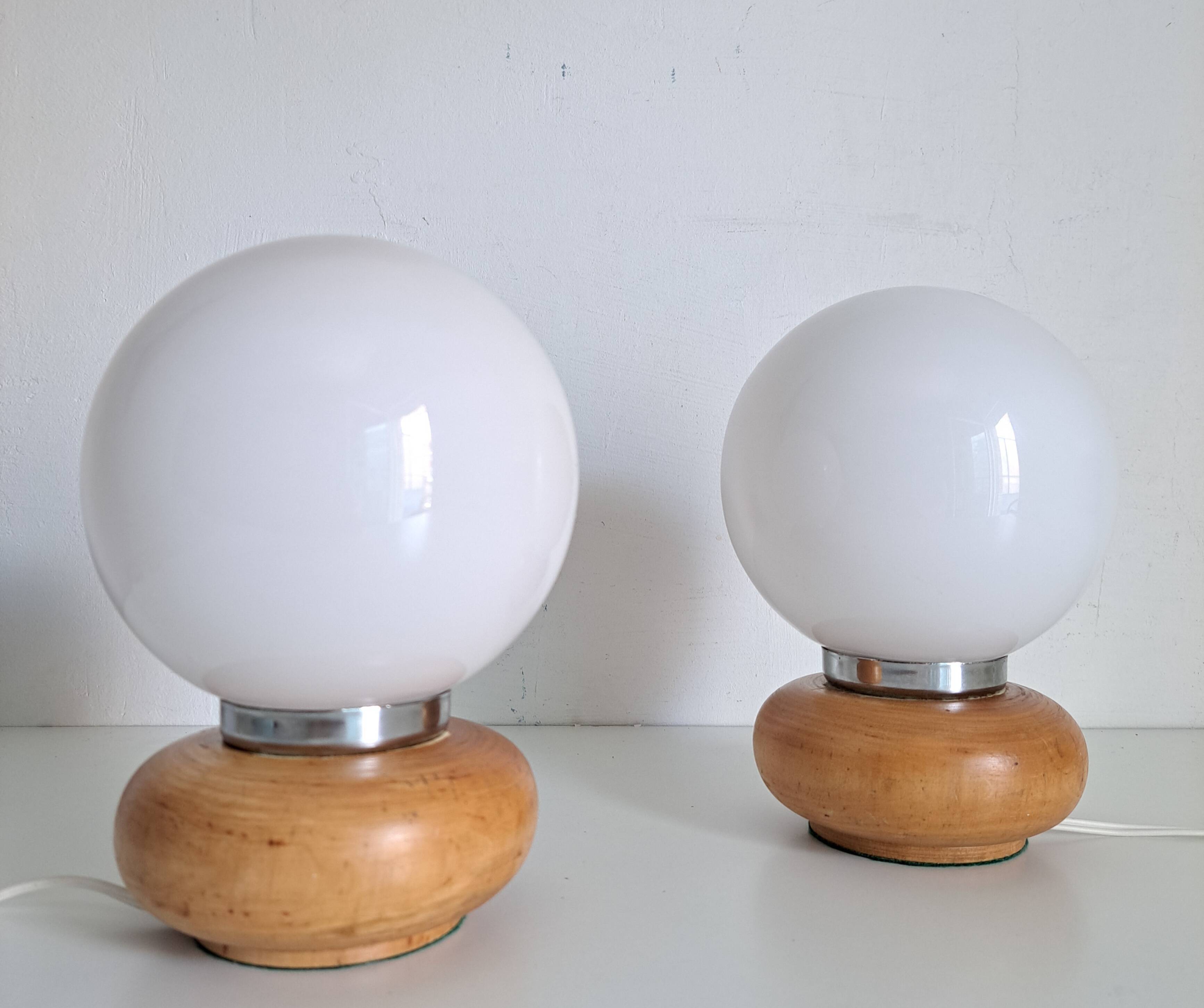 Pair of wooden bedside lamps