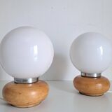 Pair of wooden bedside lamps