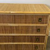 Midcentury bamboo, rattan and brass chest of drawers by Dal Vera, Italy, 1970s