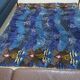 Vintage wave design blue Rya rug 202 cm x 145 cm, 1970s