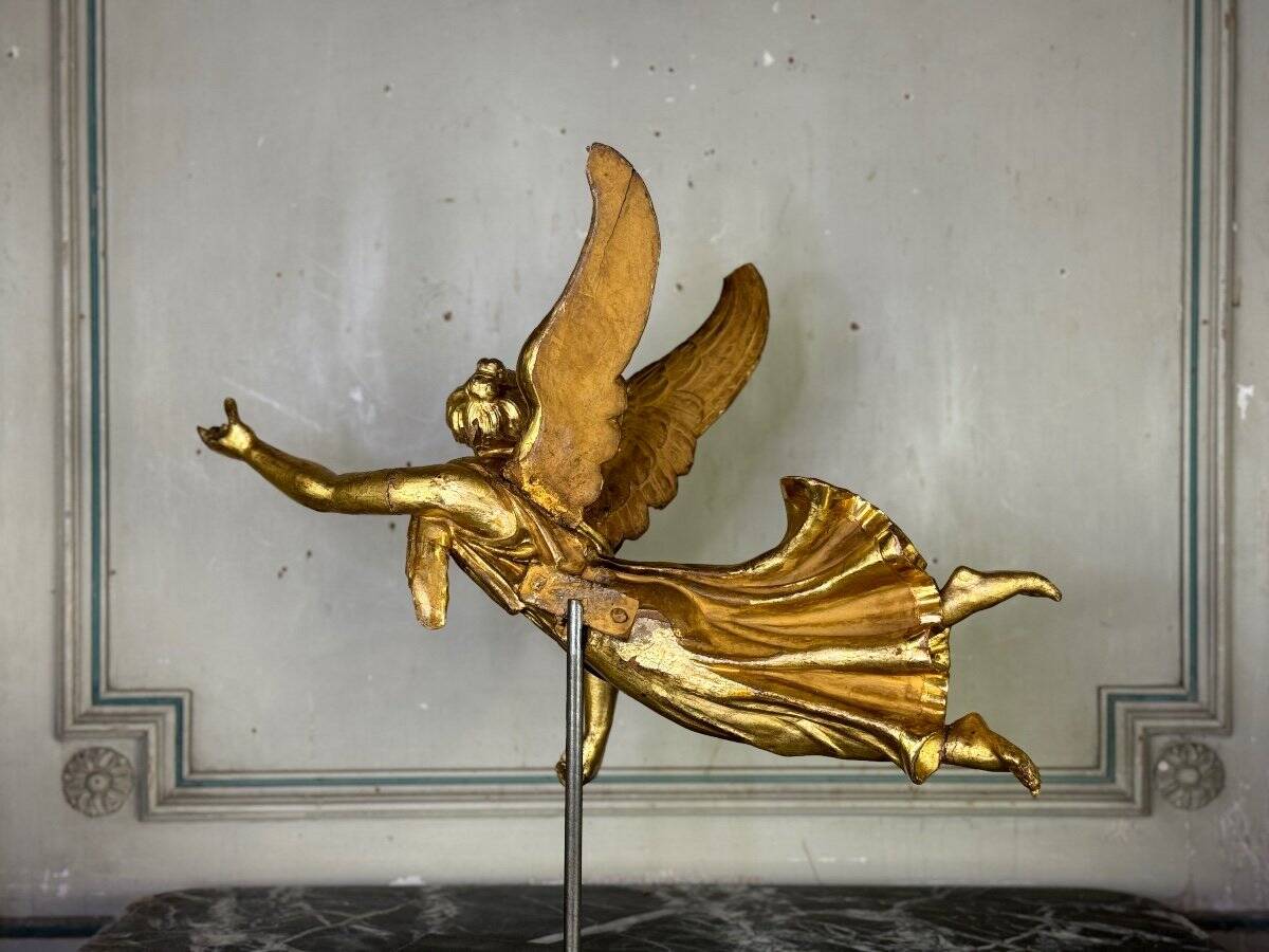 Gilded wooden sculpture, draped angel, Austria around 1800