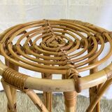 Tabouret de bar en rotin  et bambou années 60