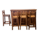 Rustic solid wood bar counter with 4 matching stools – wine rack & storage