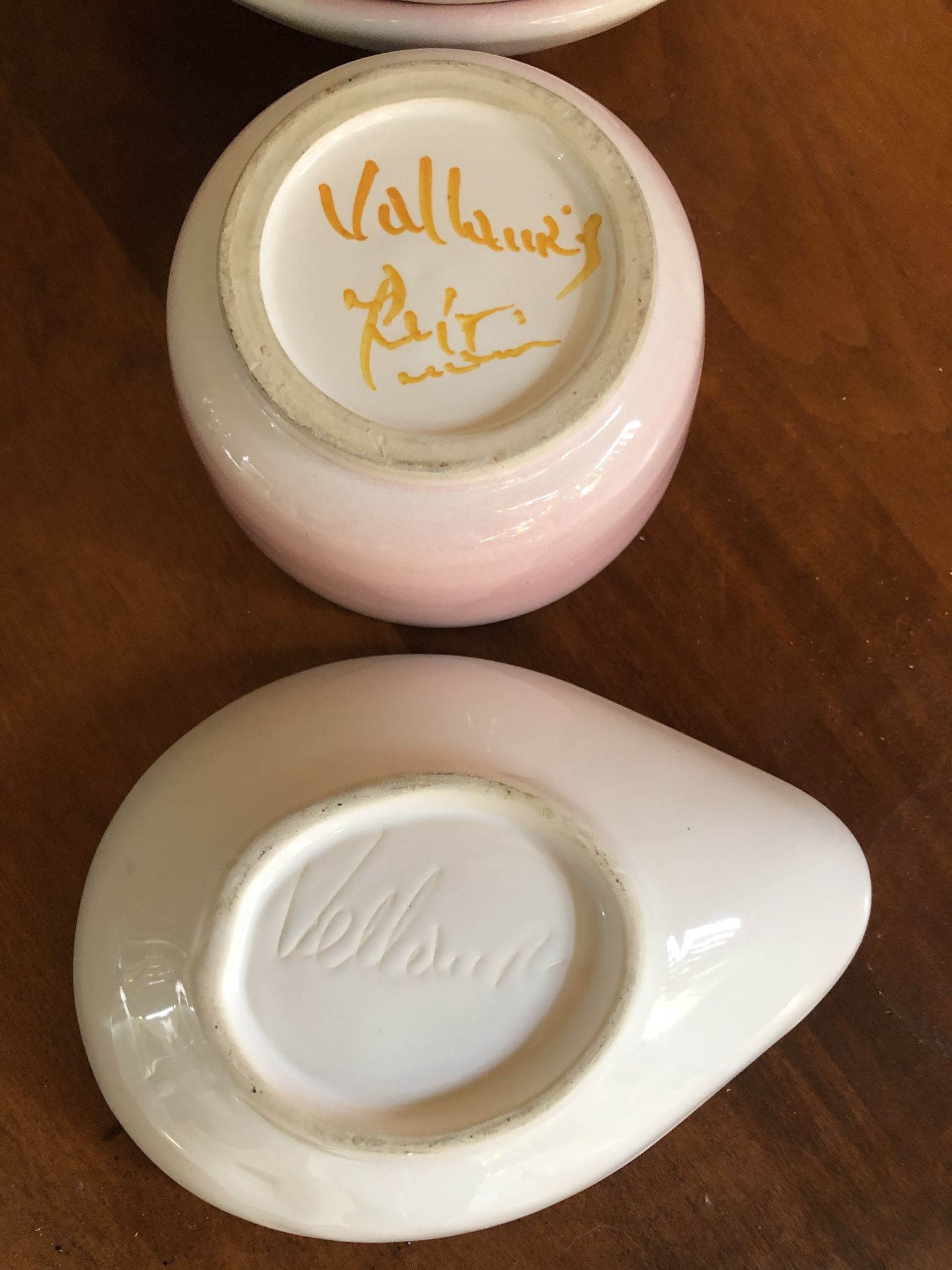 Ancien service apéro vallauris bol & 5 coupelles céramique rose