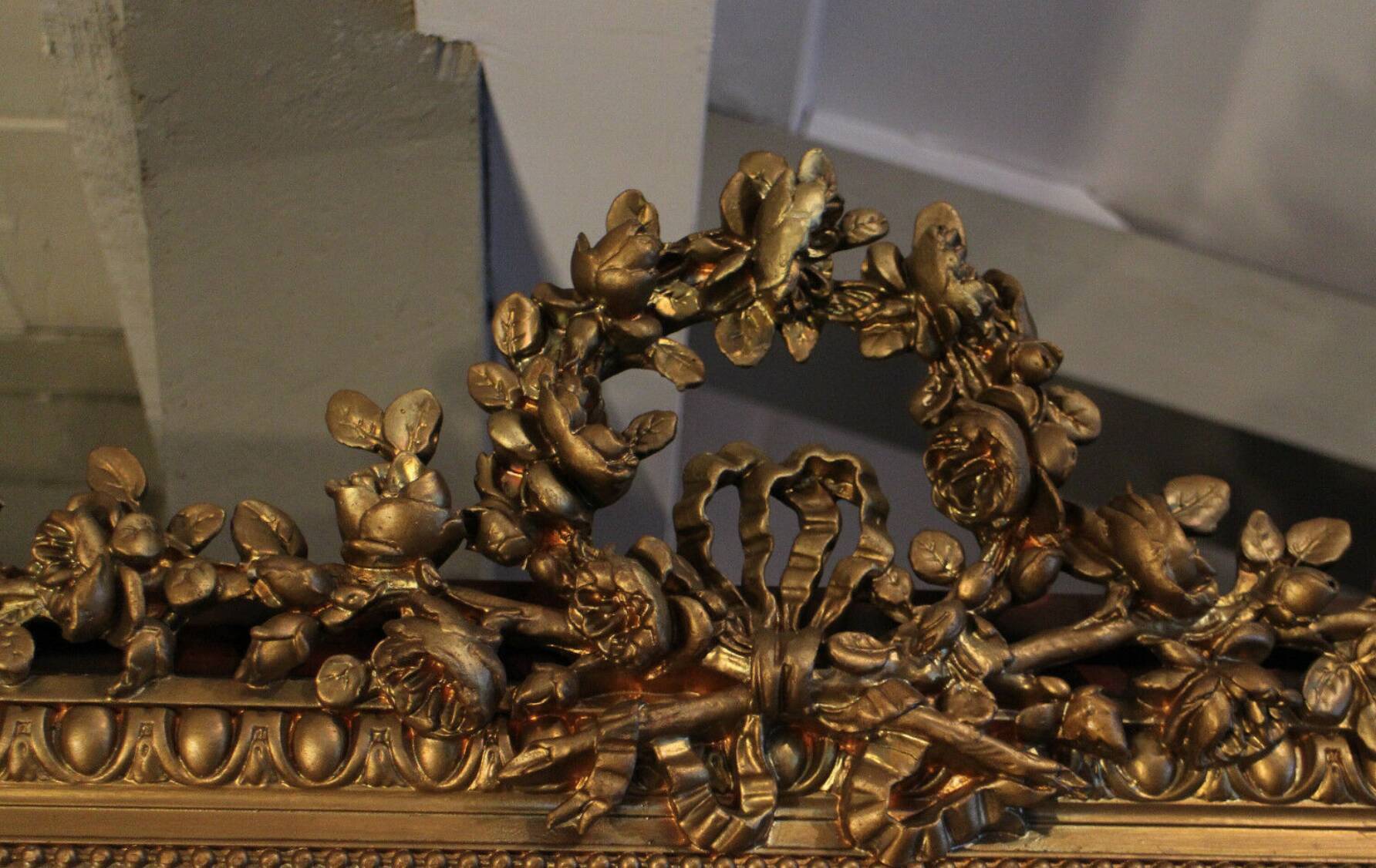 Mirror fireplace mirror with fronton floral decoration wrapped Louis XVI style 165x110cm