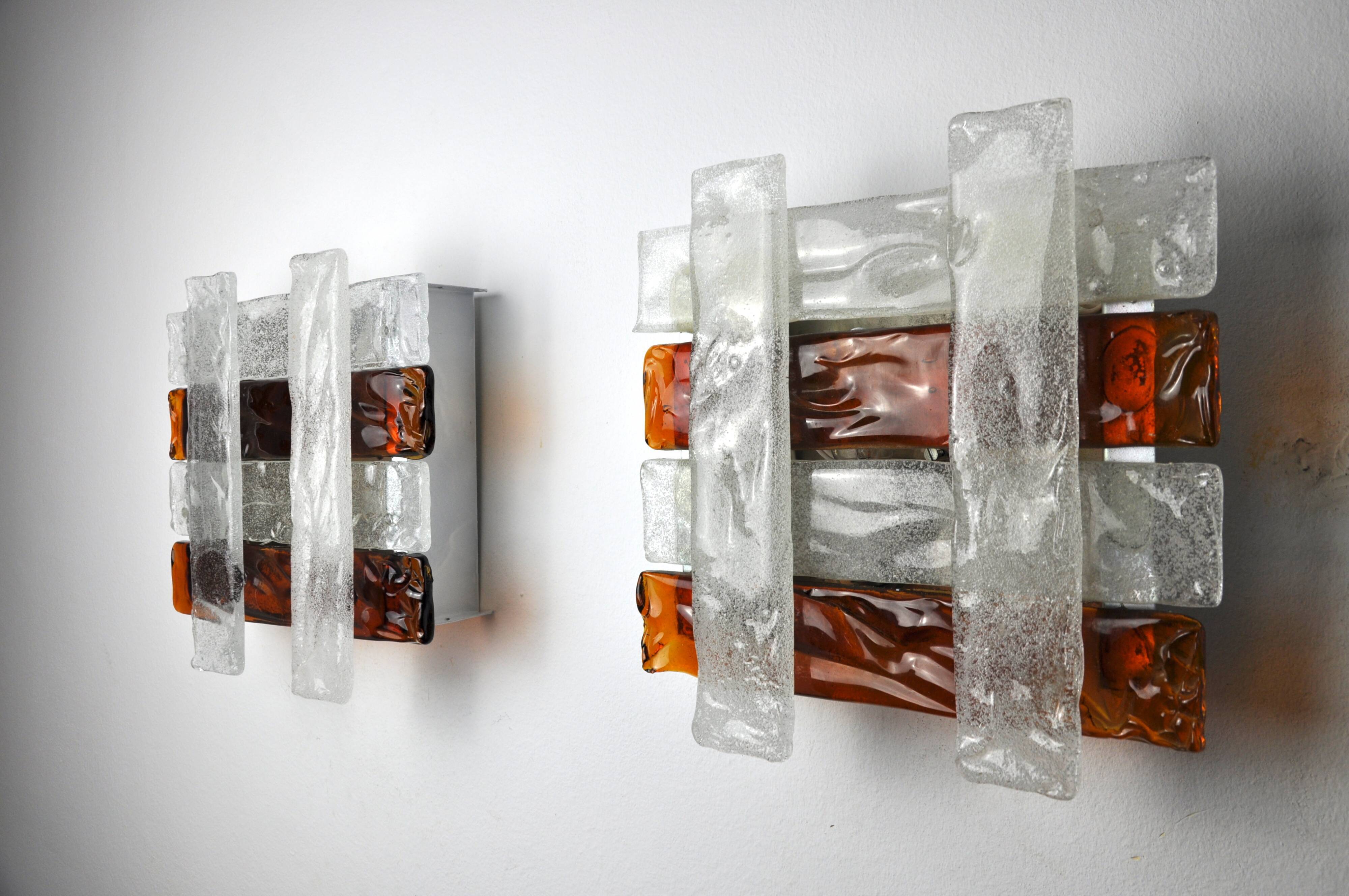 Pair of poliarte sconces by Albano Poli, 1970, Murano Italy