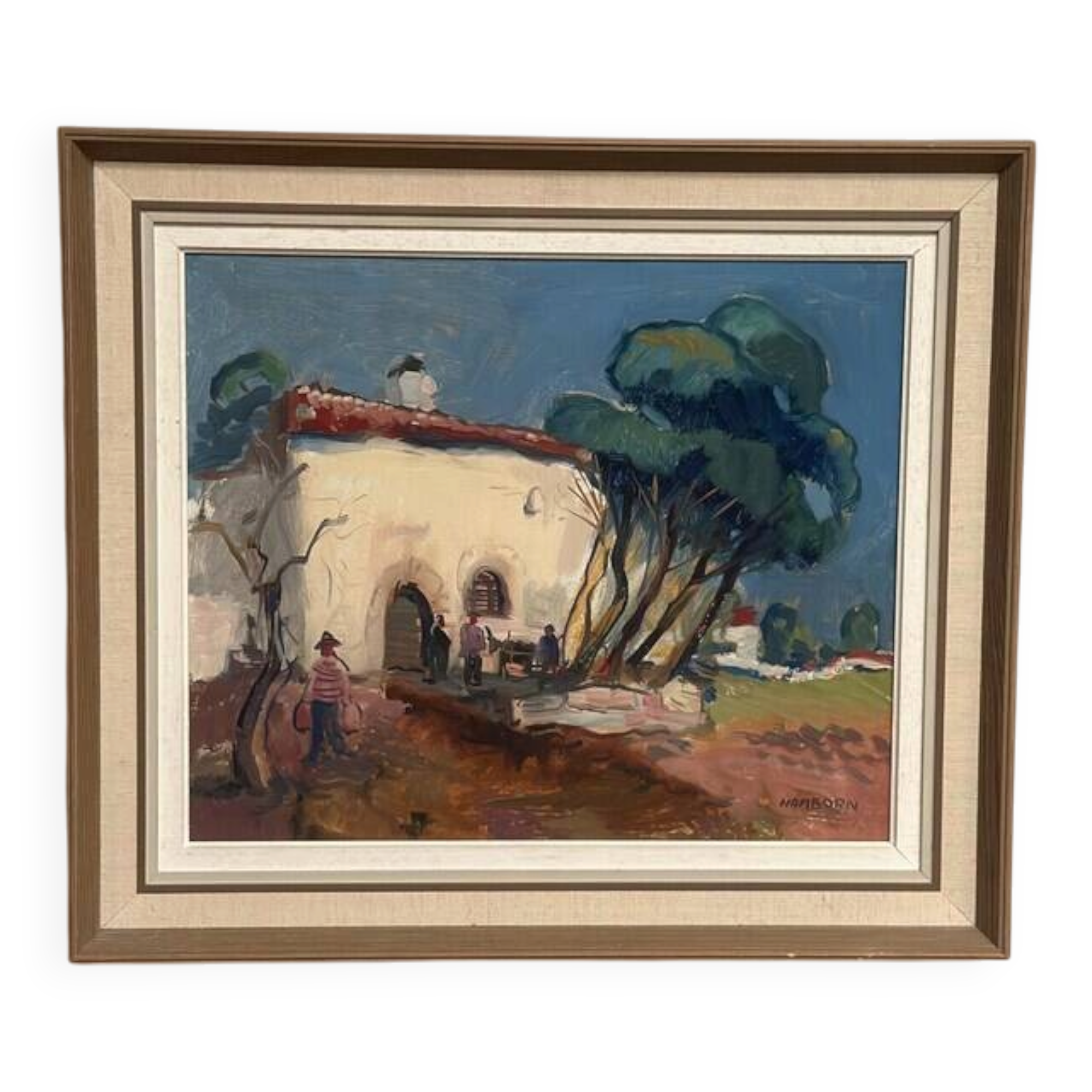Original Swedish Oil on Canvas – “Mediterranean Scene” by Axel Hamborn – Signed – Vintage & Framed