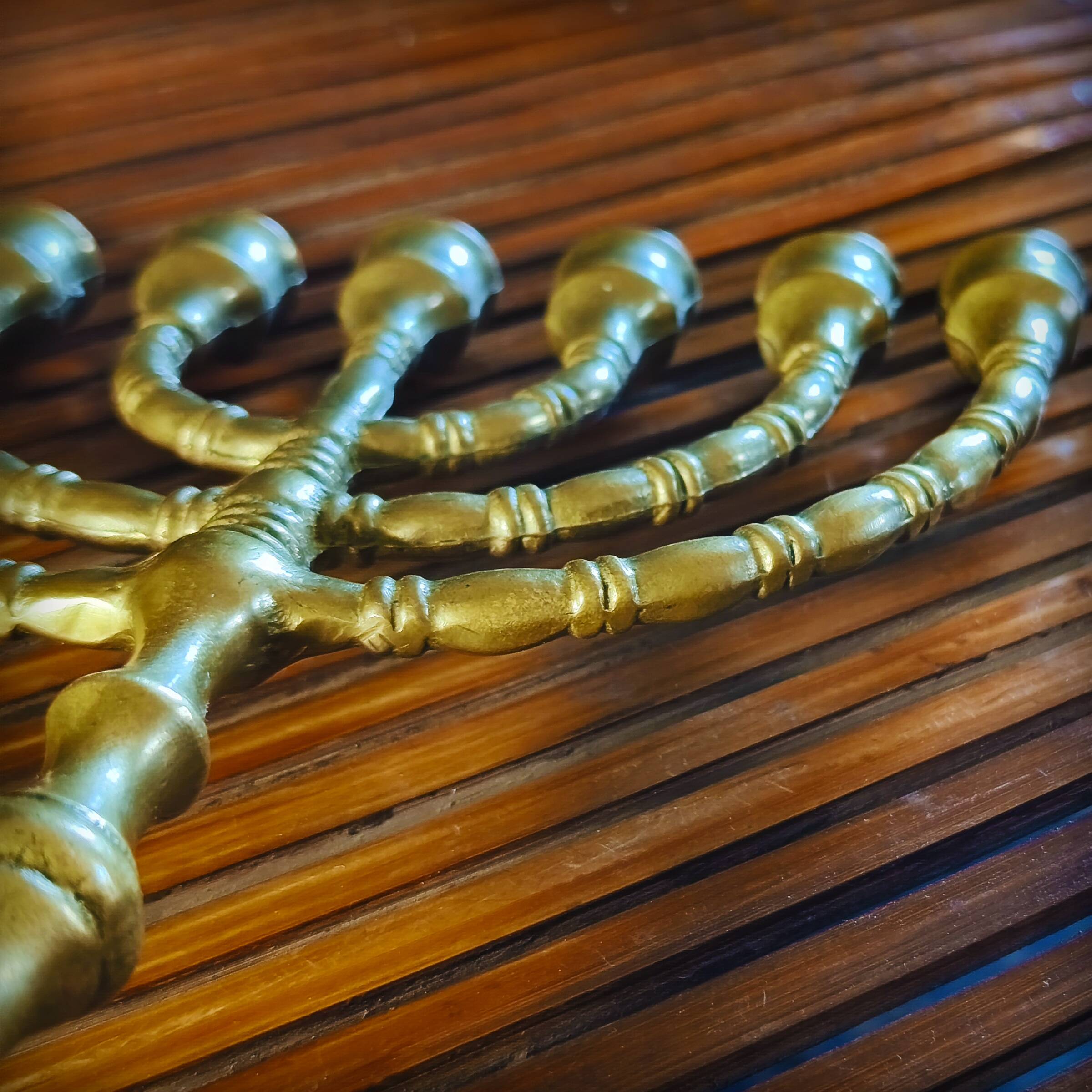 Bronze menorah, 7-branched chandelier, Israel, 1960s