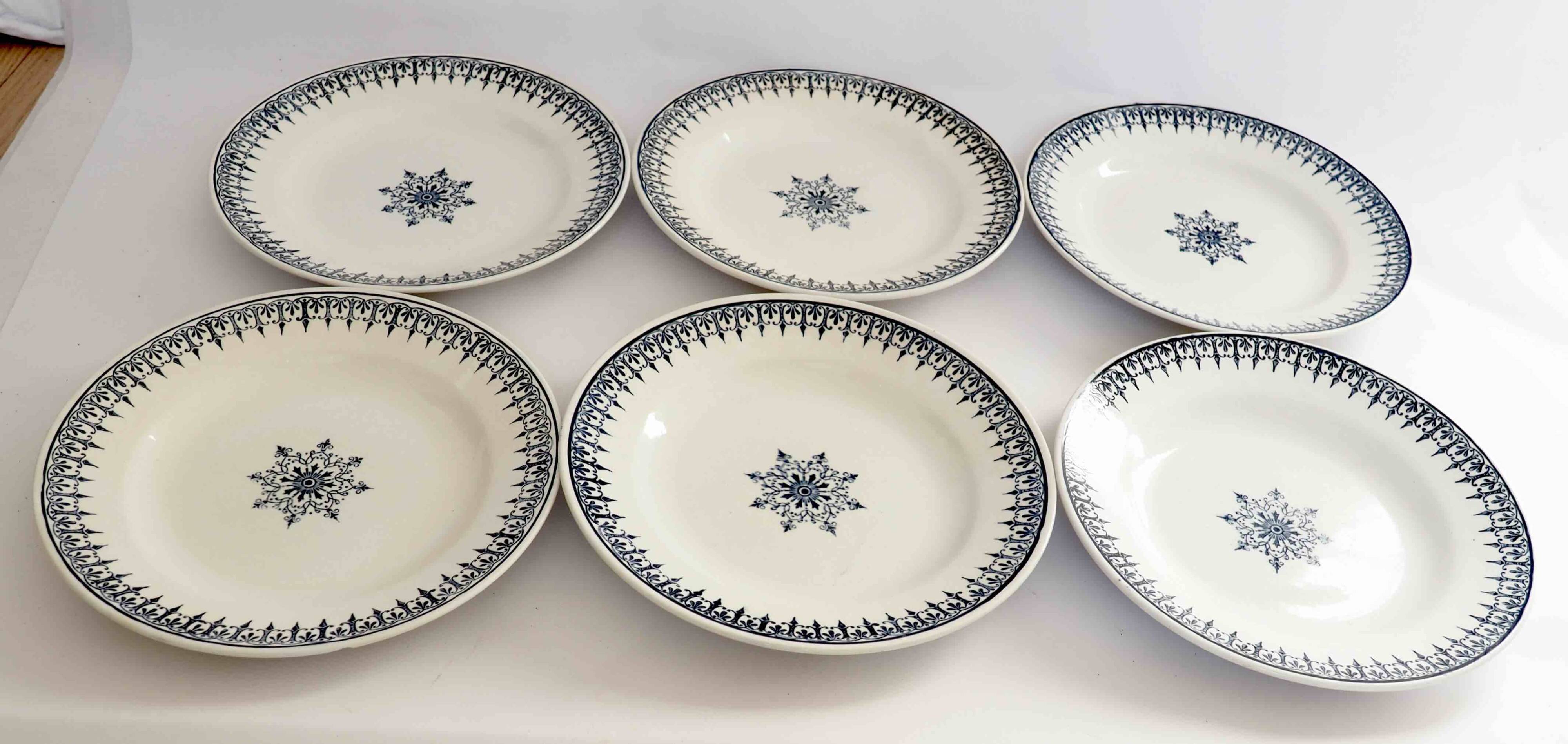 6 assiettes en terre de fer bleue