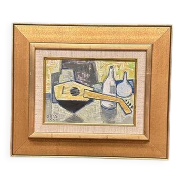 Original Swedish Oil on Panel – “Still Life with Lute” by Arnold Eres