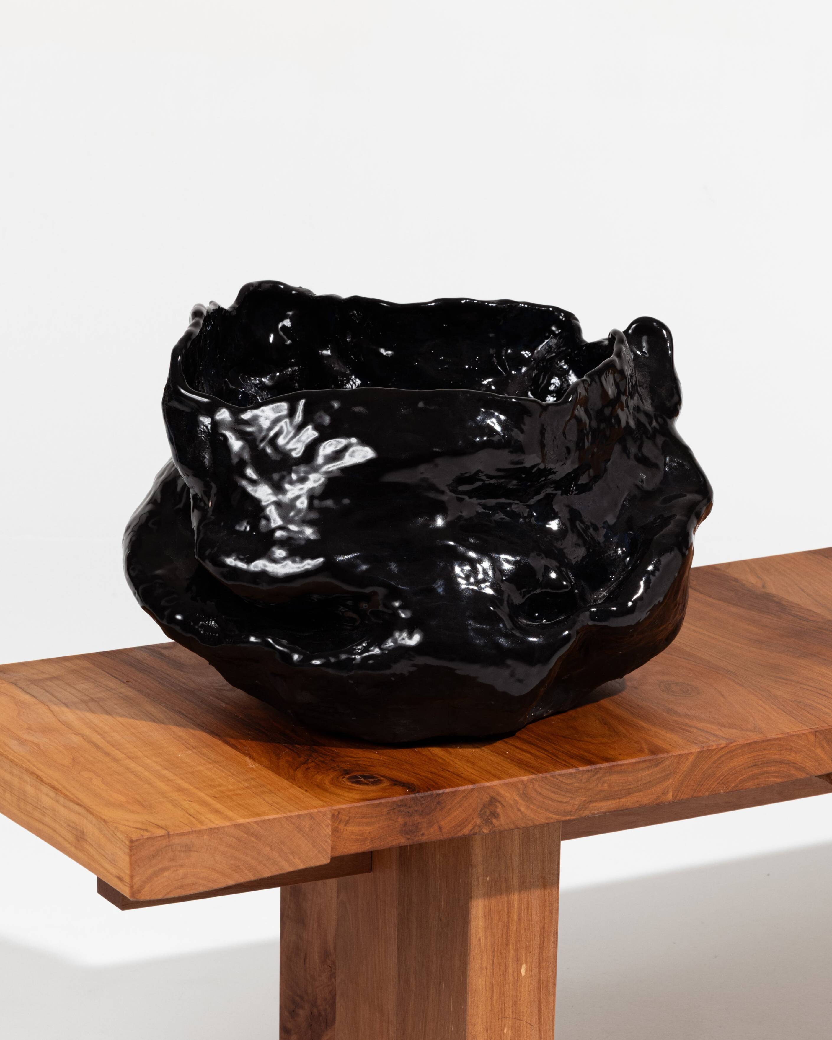 Glossy black stoneware vase