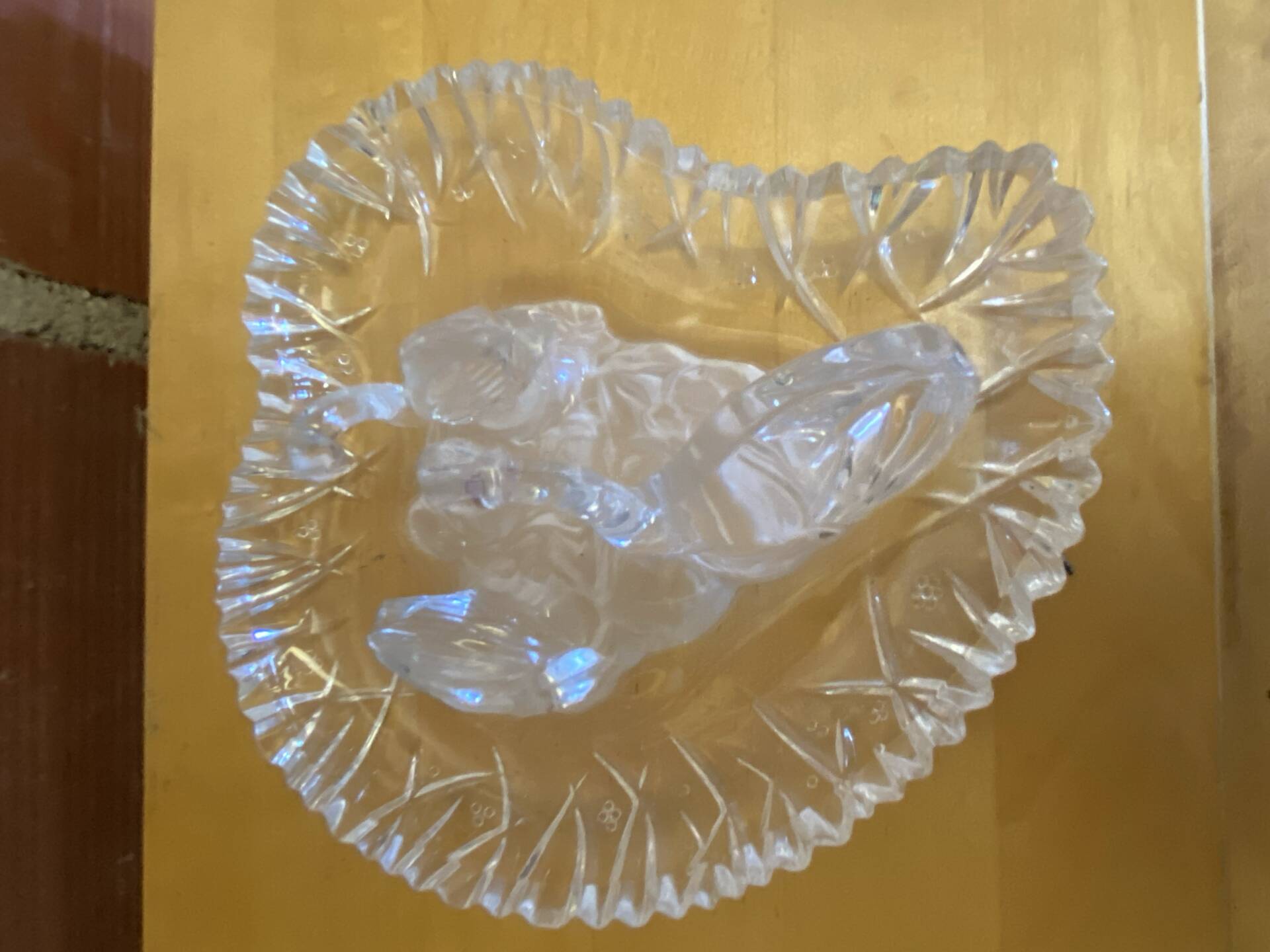 Vintage Heart-Shaped Crystal Dish by D'ARQUES with Swan Decoration #E0