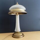 Vintage library brass and glass mushroom table lamp